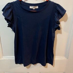 LOFT Smocked Flutter Tee Navy Size Small